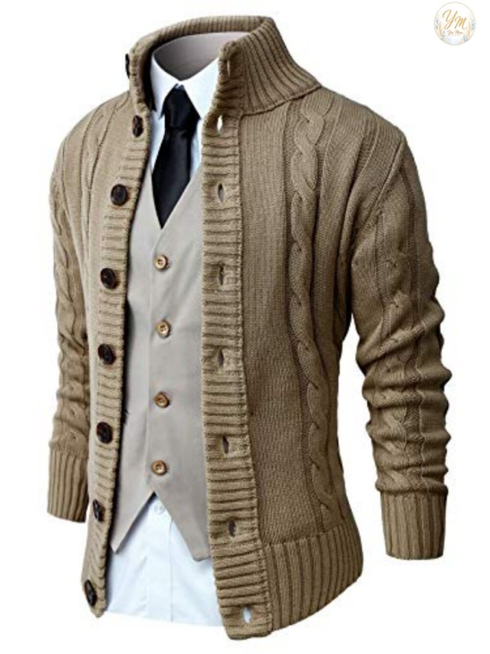 Mens Long Sleeve Stand Collar Cardigan Sweater Button Down Knit